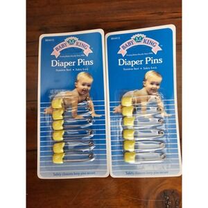 Vintage Baby King Diaper Pins 2 Packs 12‎ Total Stainless Steel Safety Lock